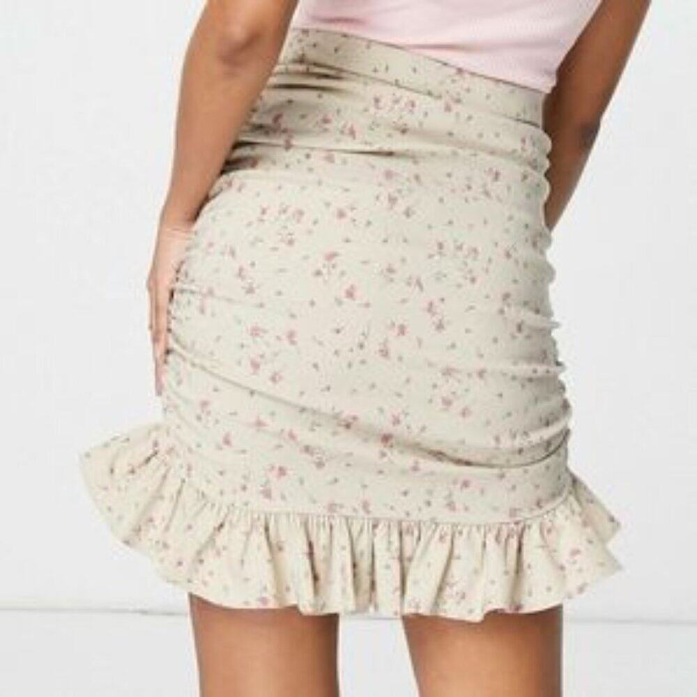 ASOS DESIGN Bengaline Mini Skirt with Ruched Side Floral Print Size 6